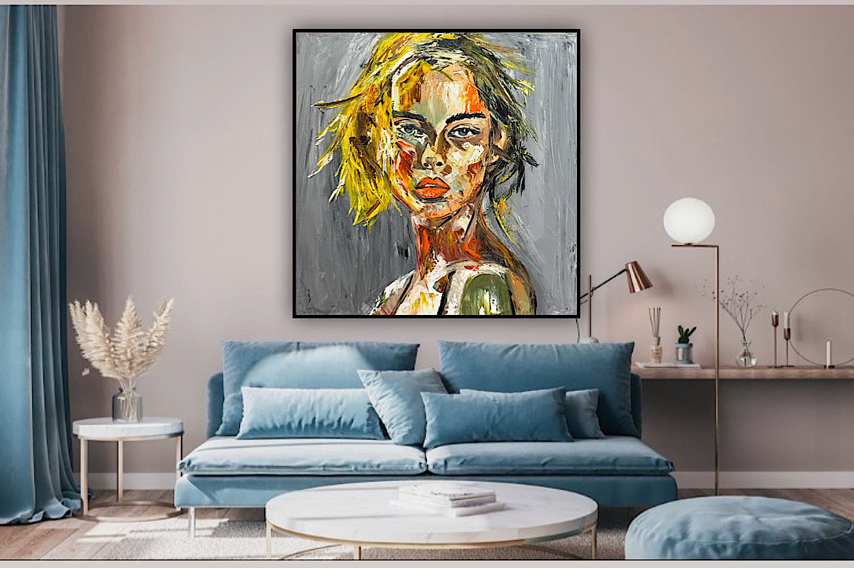 Modern Abstract Original Oil Painting On Canvas Careless Love  Portrait 60x60cm