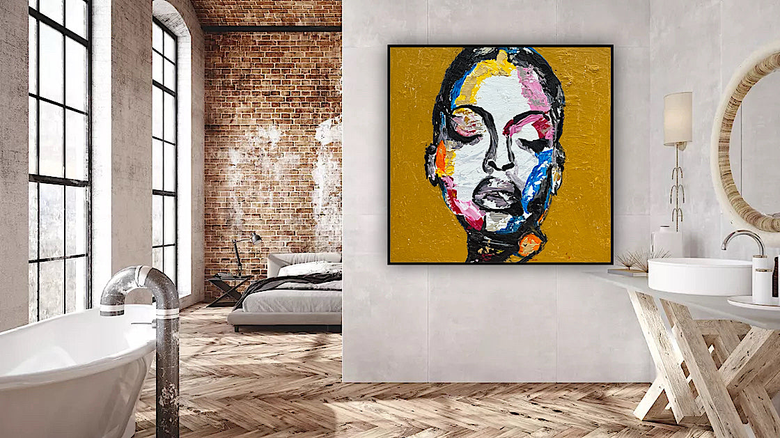 Oka Contemporary Abstract Original Oil Painting 60 x 60cm textured Strong Woman (portrait)