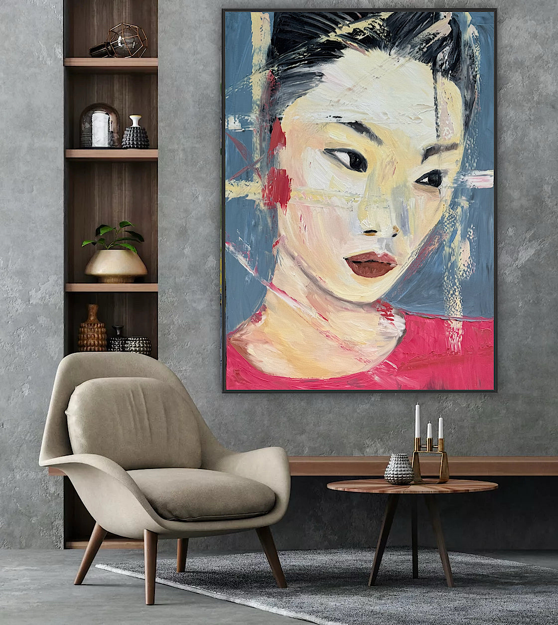 Woman’s portrait Original Abstract Oil Painting On Canvas 85 x 60cm Innocent Soul