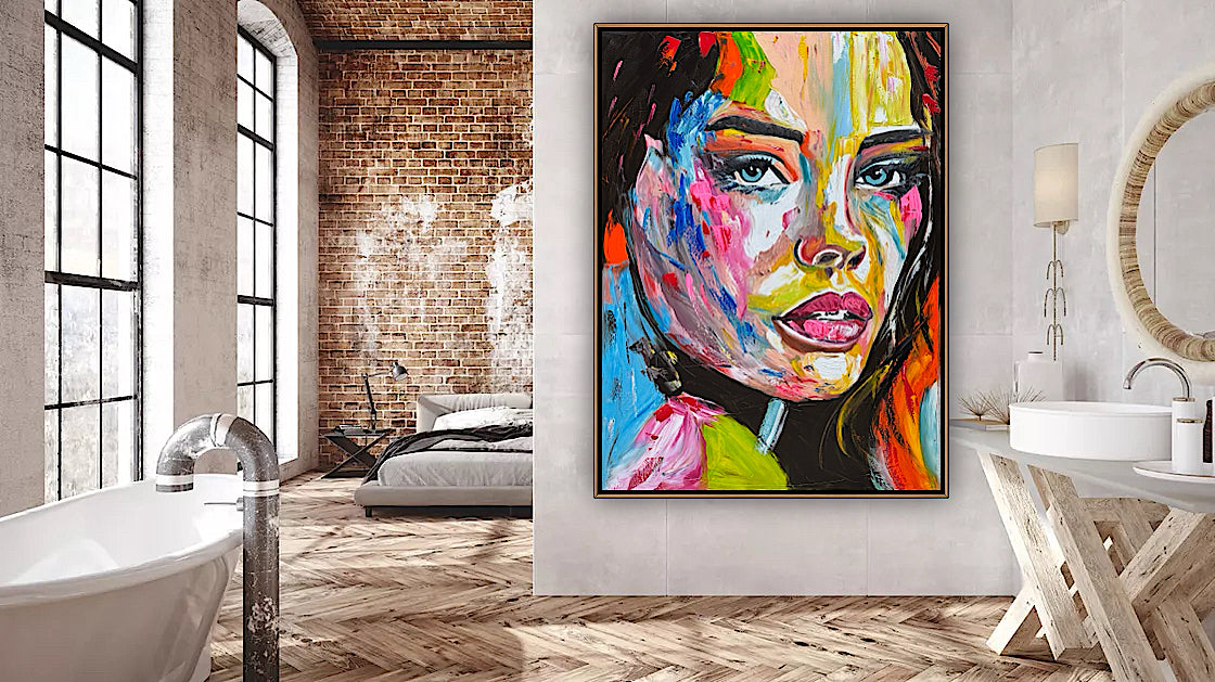 Contemporary Abstract Original Oil Painting On 100 x 80cm Canvas Chromatic Gaze woman portrait