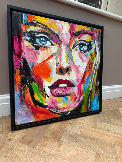 Framed in black frame Original Abstract contemporary Oil Painting On Canvas 54 x 54cm Wild Muse woman portrait