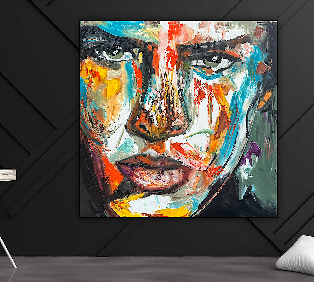 Original Abstract mixed media oil Painting On Canvas 50x50cm male portrait ‘Fernando’ oka