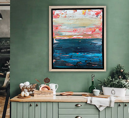 Framed in oak Original Abstract contemporary Oil Painting On Canvas 38x33cm  textured Oka Elysian Waters