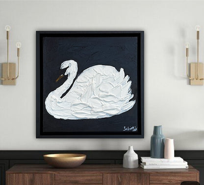 Framed Original Abstract contemporary Oil Painting On Canvas 30x30cm Swan Nocturne oka
