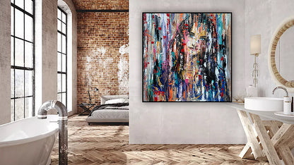 Oka Original Abstract Oil Painting On deep edge Canvas 120 x 120cm ‘Sapphire Eyes’