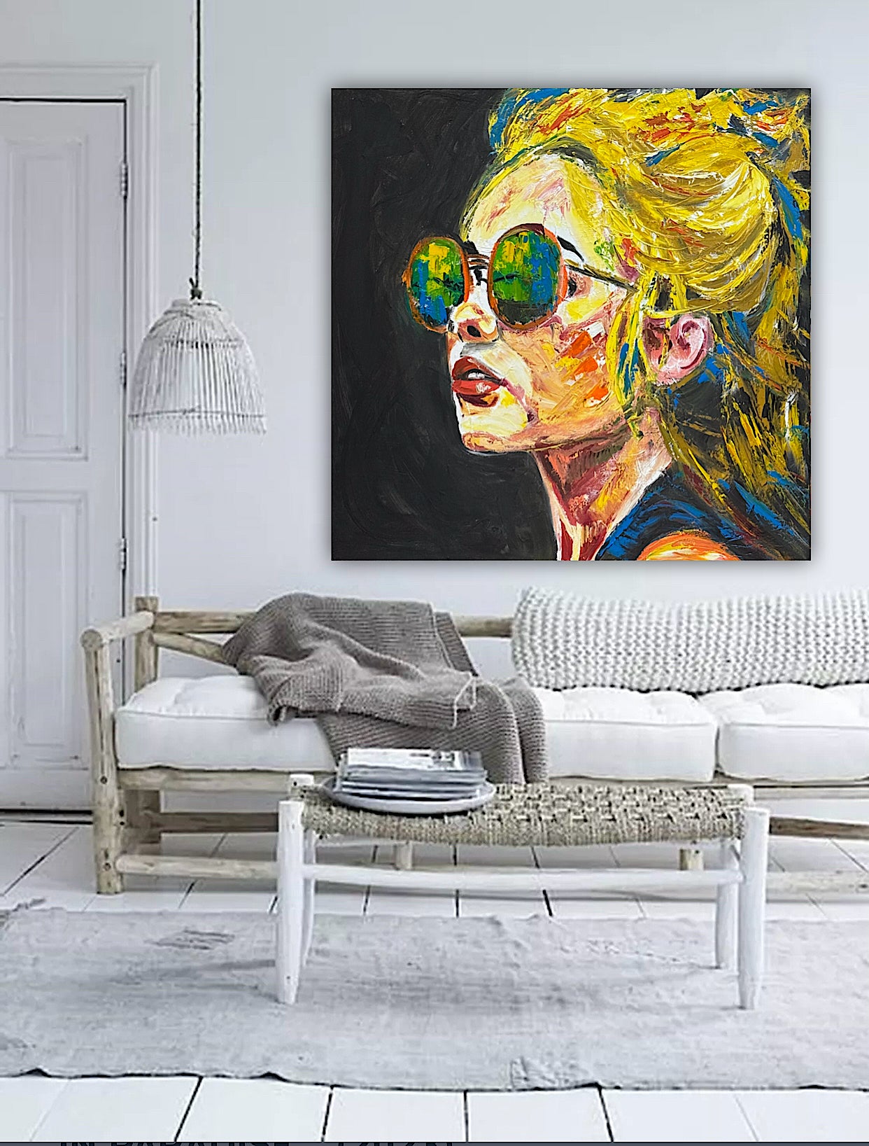 Abstract Original Oil Painting On Canvas 80x80cm Blondie Portrait of Woman textured