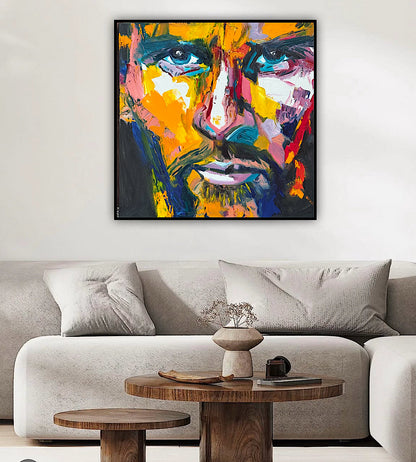 Original Abstract mixed media oil Painting On Canvas 50x50cm male portrait ‘Alejandro’ oka