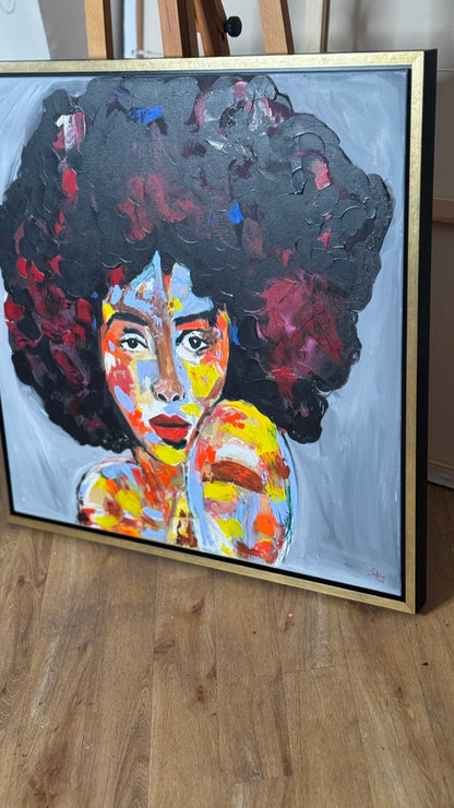 Oka Contemporary Abstract Original Oil Painting 80x80cm Canvas Woman Portrait framed