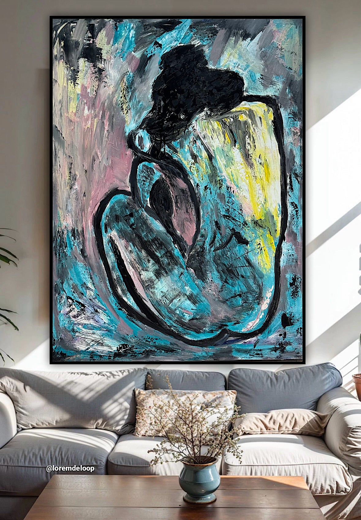 Large Picasso Abstract Style Original Oil Painting 100X76cm Blue Nude available now
