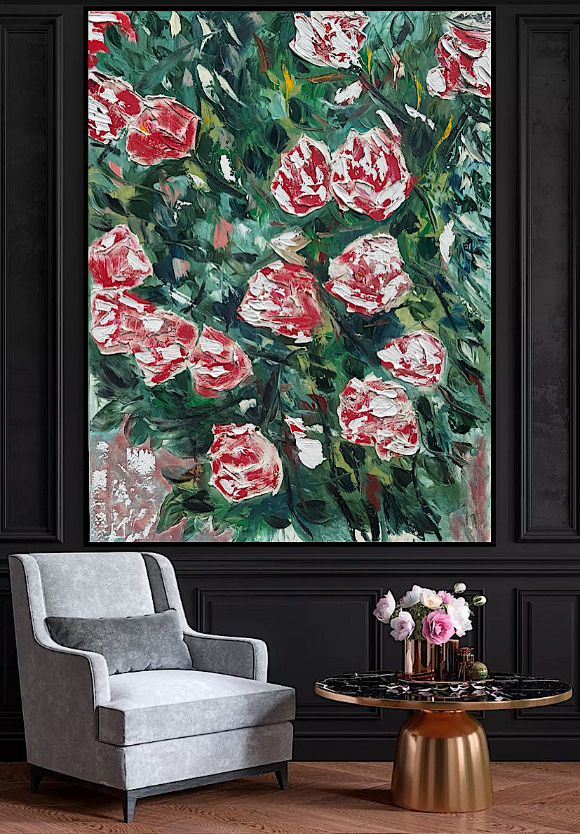 Abstract Impressionist Style Original Oil Painting on canvas 100x76cm Rose Garden