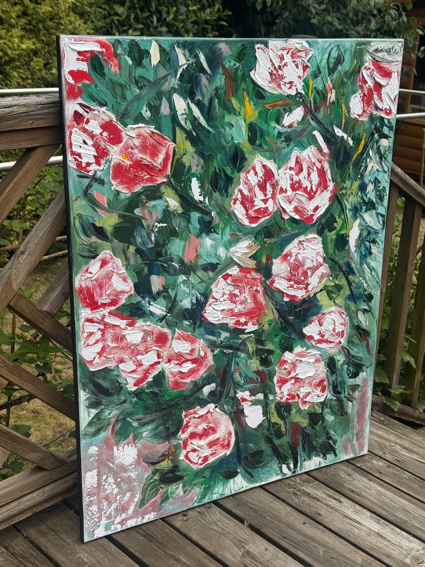 Abstract Impressionist Style Original Oil Painting on canvas 100x76cm Rose Garden