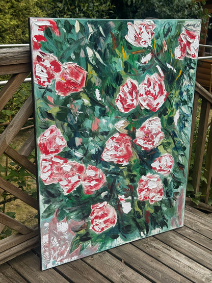 Abstract Impressionist Style Original Oil Painting on canvas 100x76cm Rose Garden