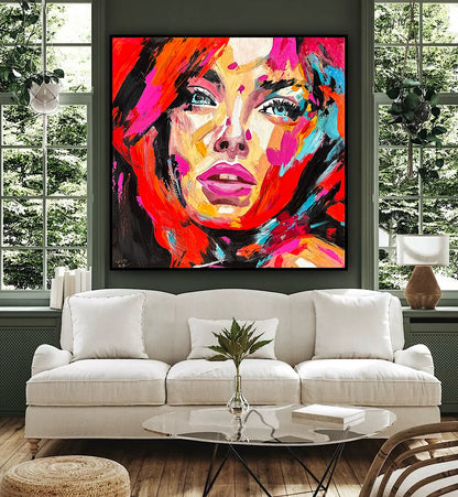 Richter Style Abstract Original Oil Painting On 100 x 100cm canvas Red head  woman portrait