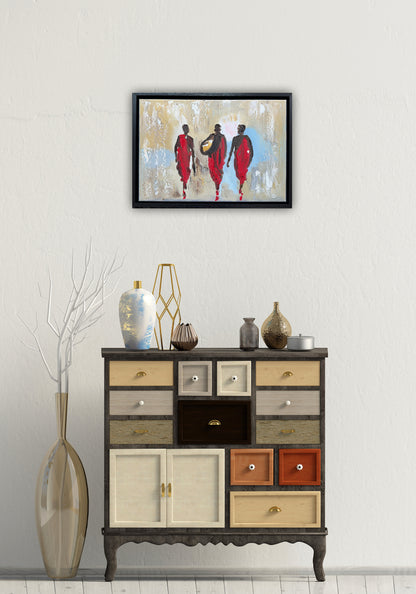 Framed in black textured Original Contemporary Abstract Oil Painting On Canvas 42x30cm Desert Walk