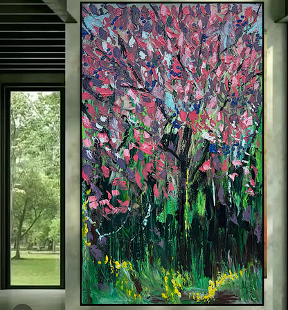 Original Abstract Oil Painting On Canvas 153 x 92cm Magnolia tree Oka