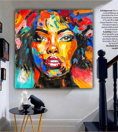 Richter Style Abstract Original Oil Painting On 100 x 100cm canvas Beauty Hazel eyes  woman portrait