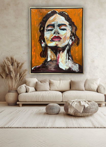 Richter StyLe Abstract Original Oil Painting On Canvas 100x80cm Ember Muse portrait framed in oak