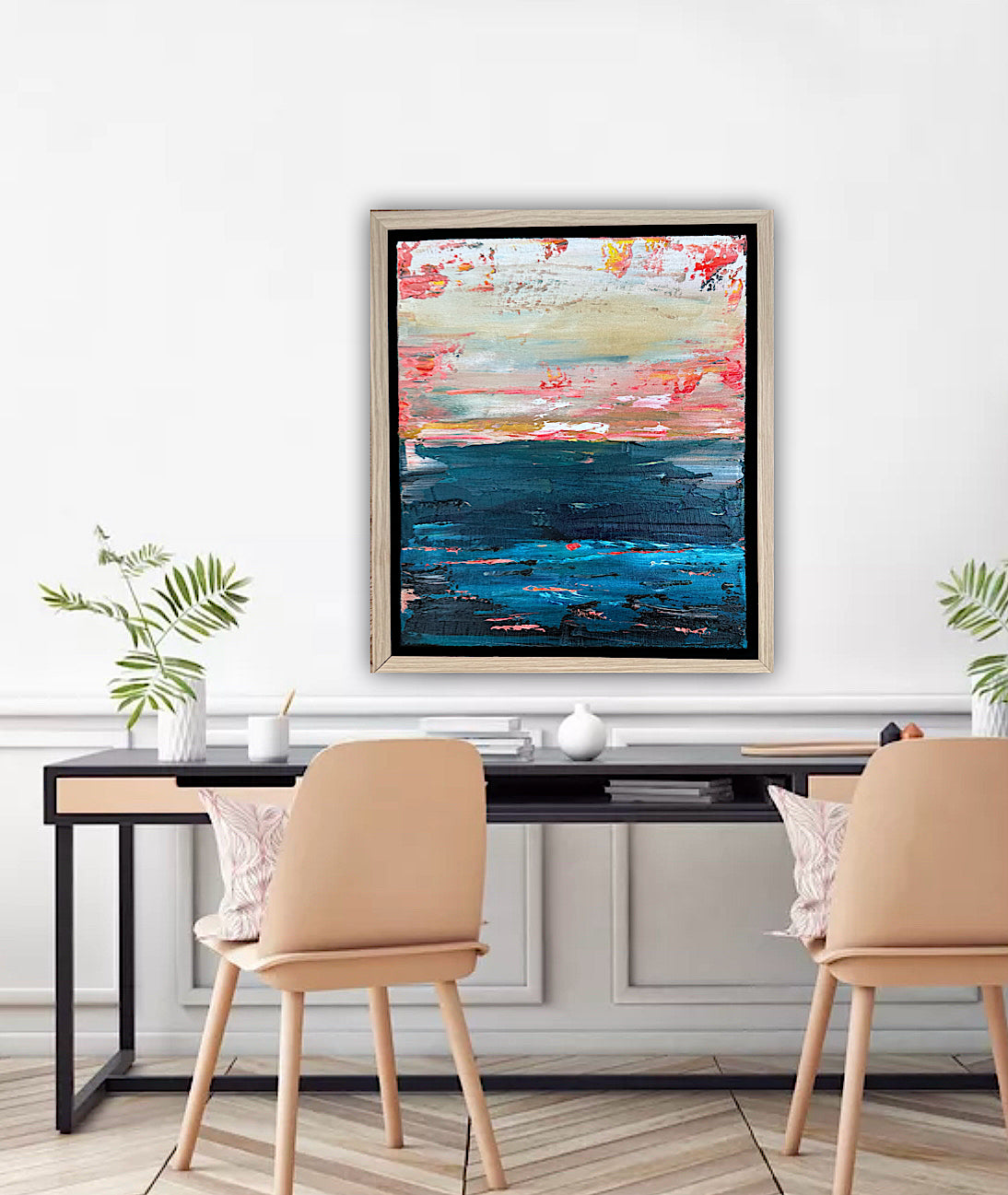 Framed in oak Original Abstract contemporary Oil Painting On Canvas 38x33cm  textured Oka Elysian Waters