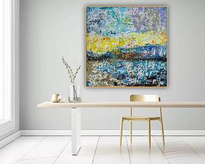 Original Abstract Oil Painting On Canvas Textured 100x100cm  Tides of Radiance (seaside)