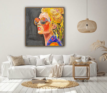 Richter Style Abstract Original Oil Painting On 100 x 100cm canvas Sunshine blondie woman portrait