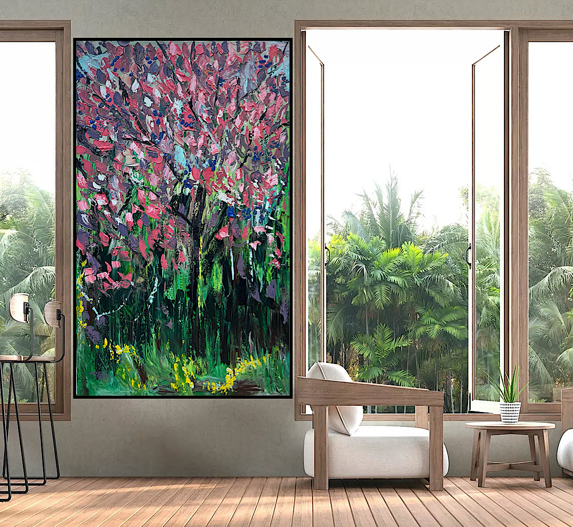 Original Abstract Oil Painting On Canvas 153 x 92cm Magnolia tree Oka