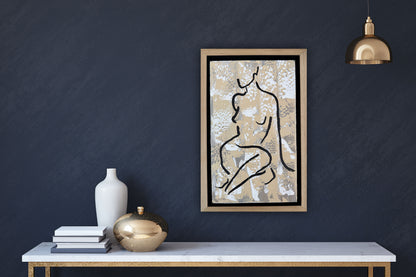 Framed in solid oak textured Original Contemporary Abstract Oil Painting On Canvas 24x36cm Nude