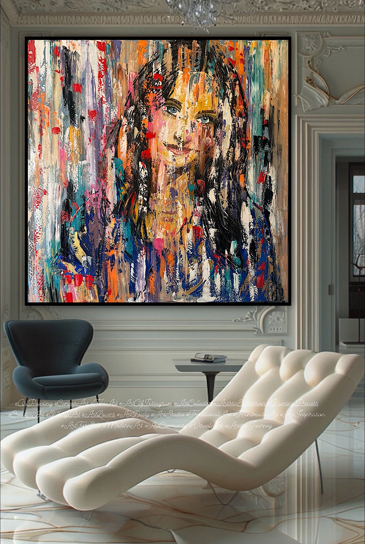Oka Original Abstract Oil Painting On deep edge Canvas 120 x 120cm ‘Sapphire Eyes’