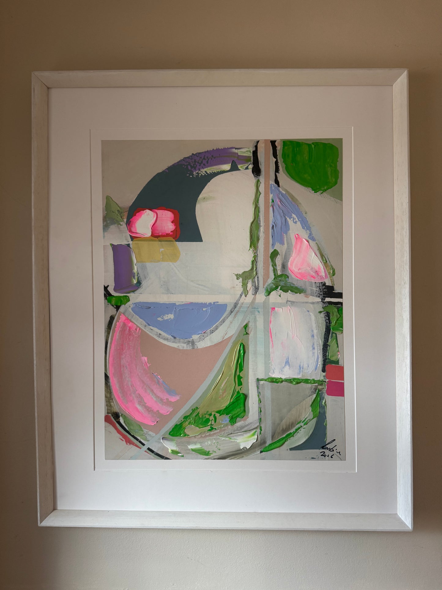 Oka Contemporary Abstract Original Oil Painting On canvas 84x68cm Summer Time framed in white
