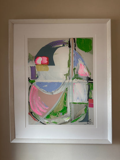 Oka Contemporary Abstract Original Oil Painting On canvas 84x68cm Summer Time framed in white