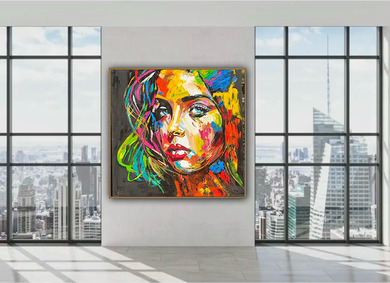 Modern Style Abstract Original Oil Painting On 100 x 100cm canvas Pillow talk woman portrait