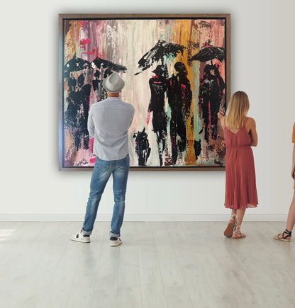 Original Abstract contemporary Oil Painting On Canvas 64cm x 60cm London in the Rain Framed in dark oak
