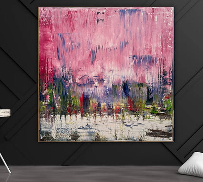 Oka style textured Original modern Abstract Oil Painting On Canvas 80 x 80cm ‘Pink Horizon’