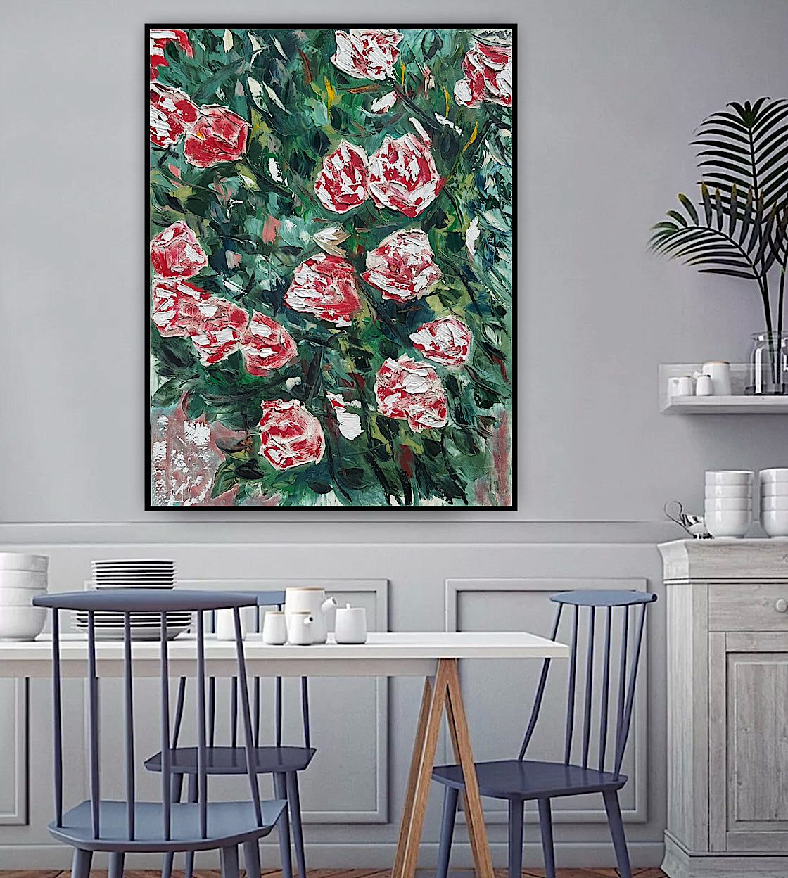 Abstract Impressionist Style Original Oil Painting on canvas 100x76cm Rose Garden
