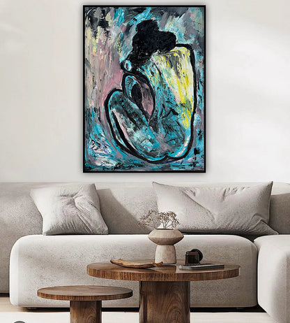 Large Picasso Abstract Style Original Oil Painting 100X76cm Blue Nude available now