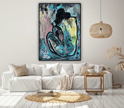 Large Picasso Abstract Style Original Oil Painting 100X76cm Blue Nude available now