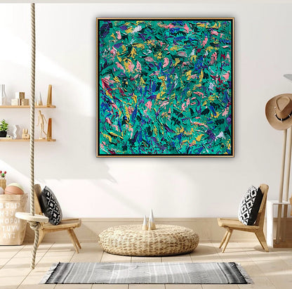 Oka Style Abstract contemporary Oil Painting On Canvas 100 x 100cm Secret Garden