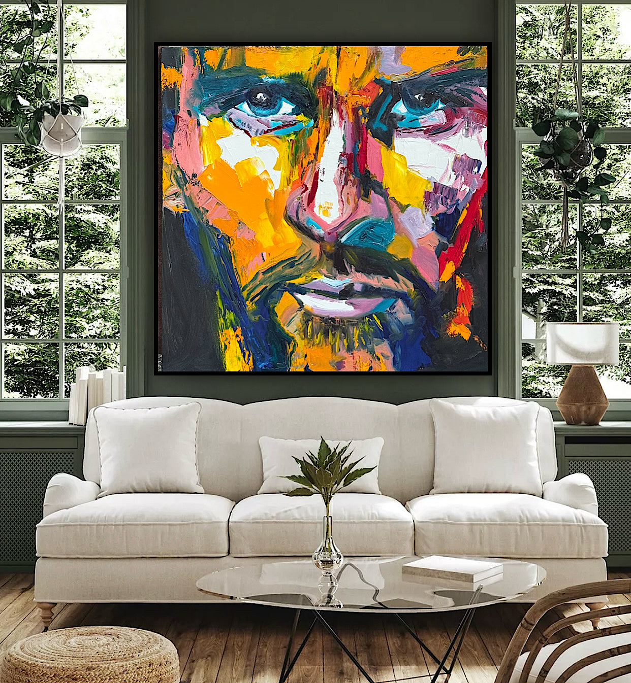 Original Abstract mixed media oil Painting On Canvas 50x50cm male portrait ‘Alejandro’ oka