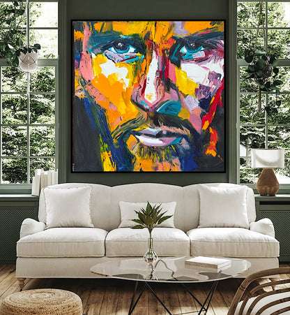 Original Abstract mixed media oil Painting On Canvas 50x50cm male portrait ‘Alejandro’ oka
