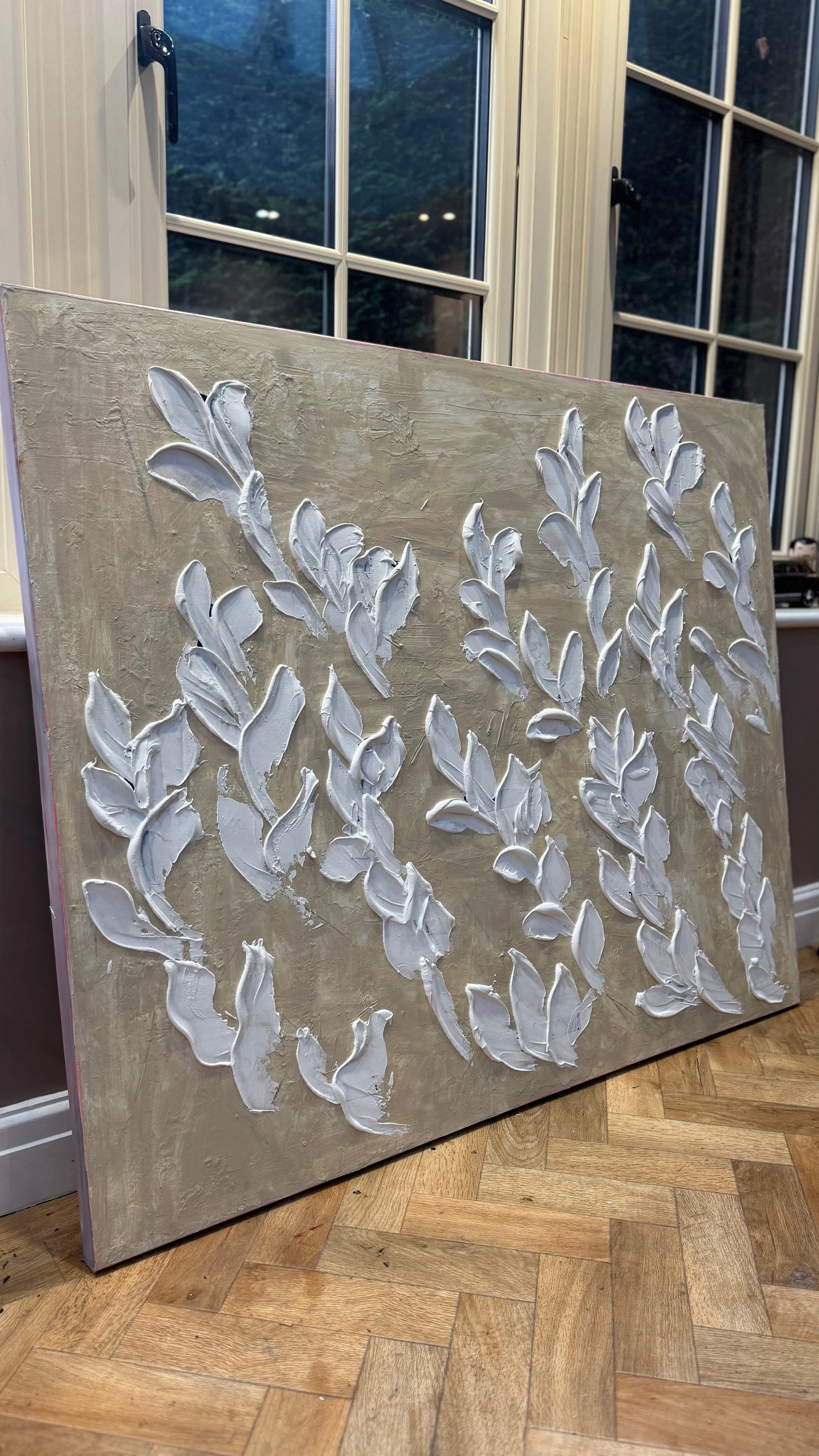 Textured Original Abstract Oil Painting On Canvas stream of leaves 120x100cm Oka