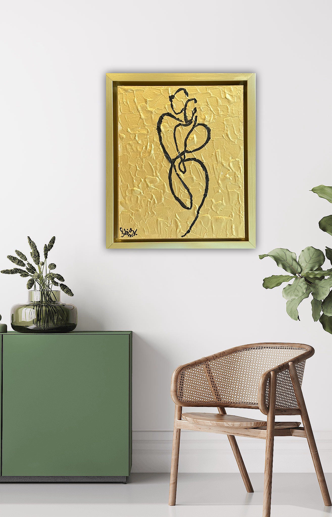 Framed in gold Original Abstract contemporary Oil Painting On Canvas 25 x 29cm Lovers Oka