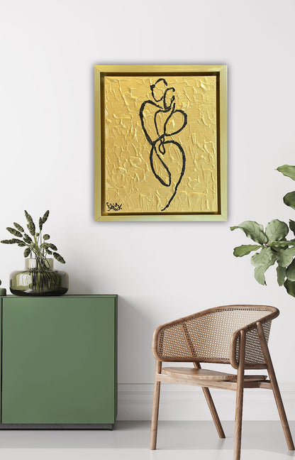 Framed in gold Original Abstract contemporary Oil Painting On Canvas 25 x 29cm Lovers Oka