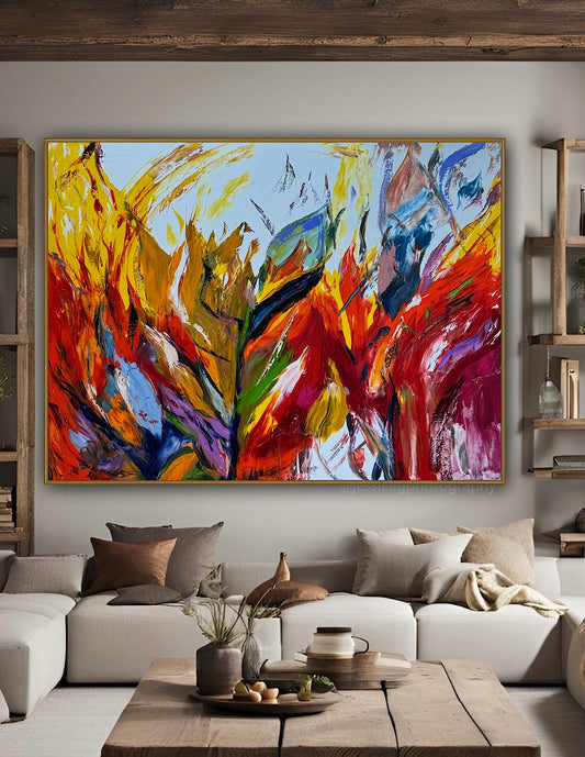 Large Abstract Original Oil Painting On 120x91cm canvas textured Flames of Nature