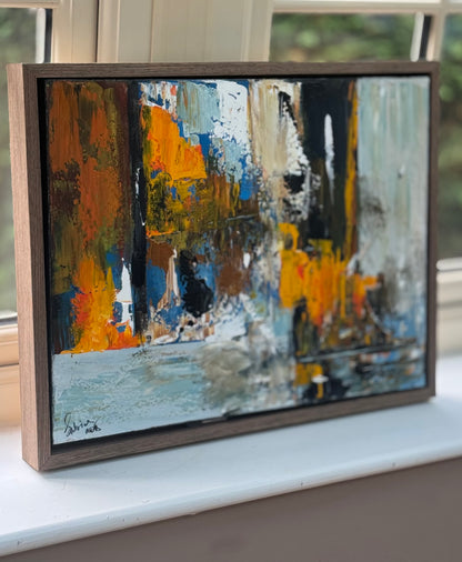 Framed Original Abstract contemporary Oil Painting On Canvas 60x50cm London Dusk Oka