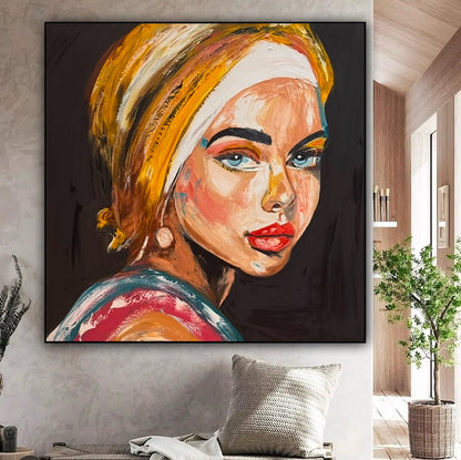 Richter Style Abstract Original Oil Painting On 90 x 90cm canvas Pillow Talk Eyes woman portrait