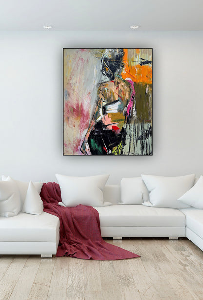 Contemporary Abstract Original Oil Painting On 90 x 76cm canvas Mademoiselle Mid-Departure