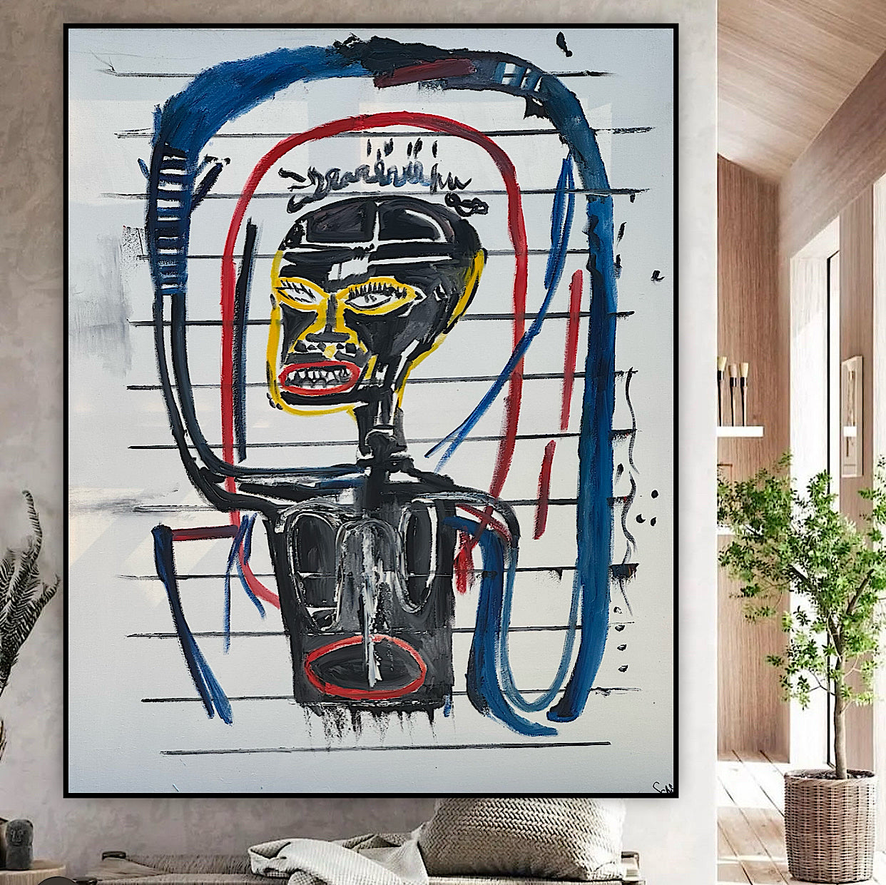 Modern Original Textured Abstract Oil Painting  Canvas 100x80cm Graffiti Art Darkness