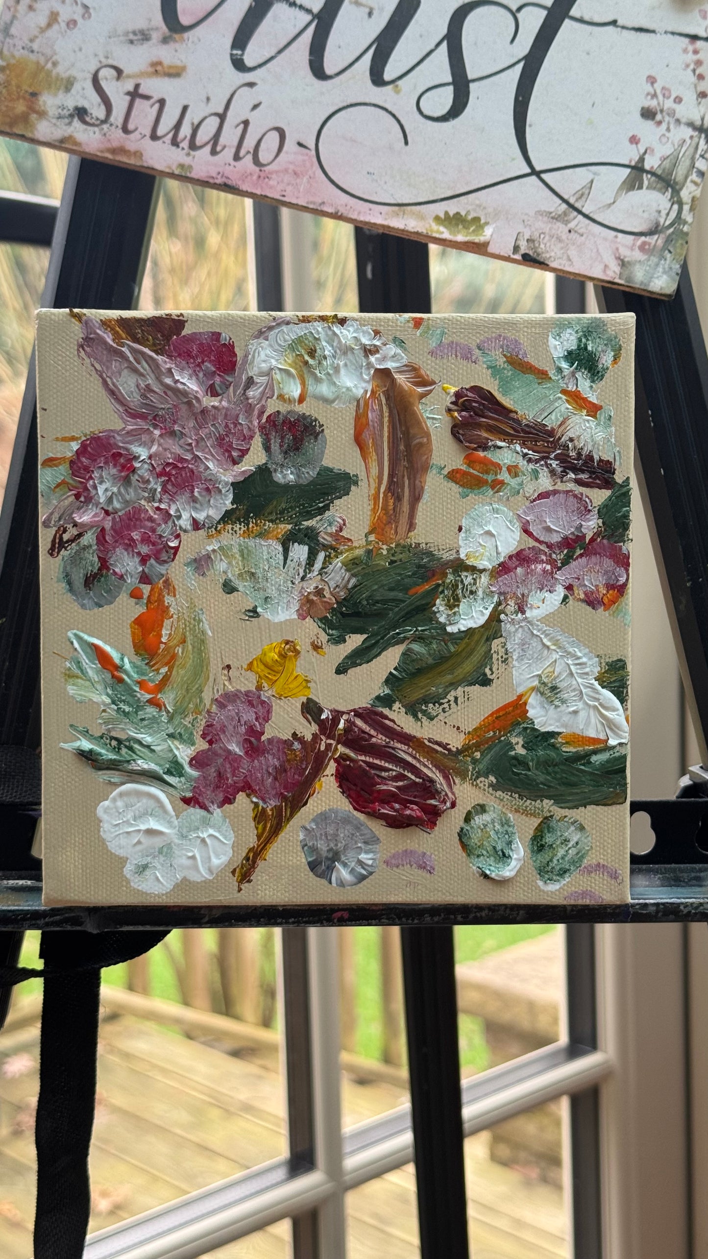 Oka set of 4 Modern Abstract Original Oil Paintings On Canvas Petals 15x15cm each