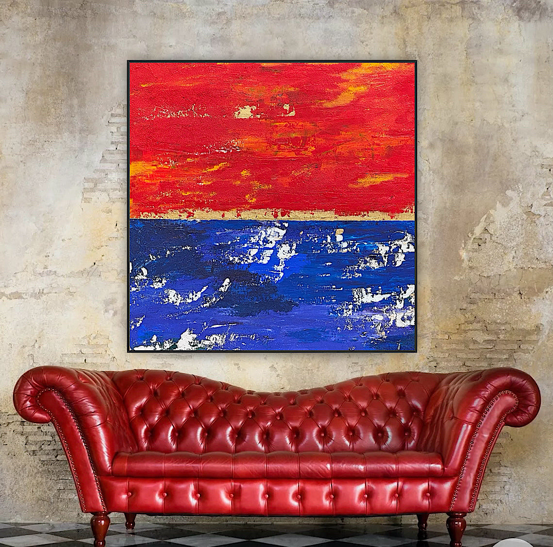 Modern Abstract Original Oil Painting On 2cm Canvas 100X100cm Scarlet Seascape