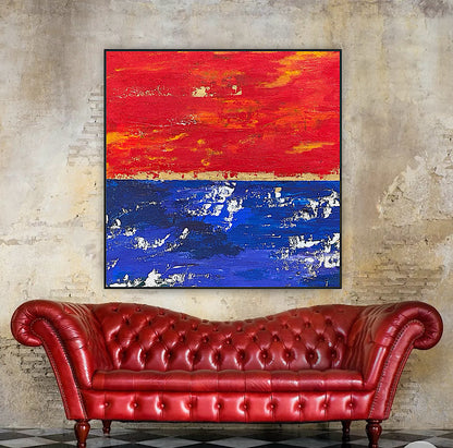 Modern Abstract Original Oil Painting On 2cm Canvas 100X100cm Scarlet Seascape