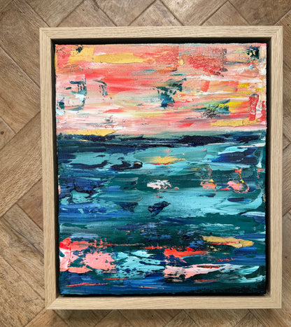 Framed in oak Original Abstract contemporary Oil Painting On Canvas 40x35cm  textured Oka Azure Ember